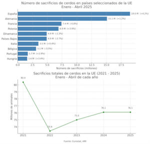 España lidera el crecimiento del sacrificio de porcino en la UE, con 19 millones de animales en cuatro meses
